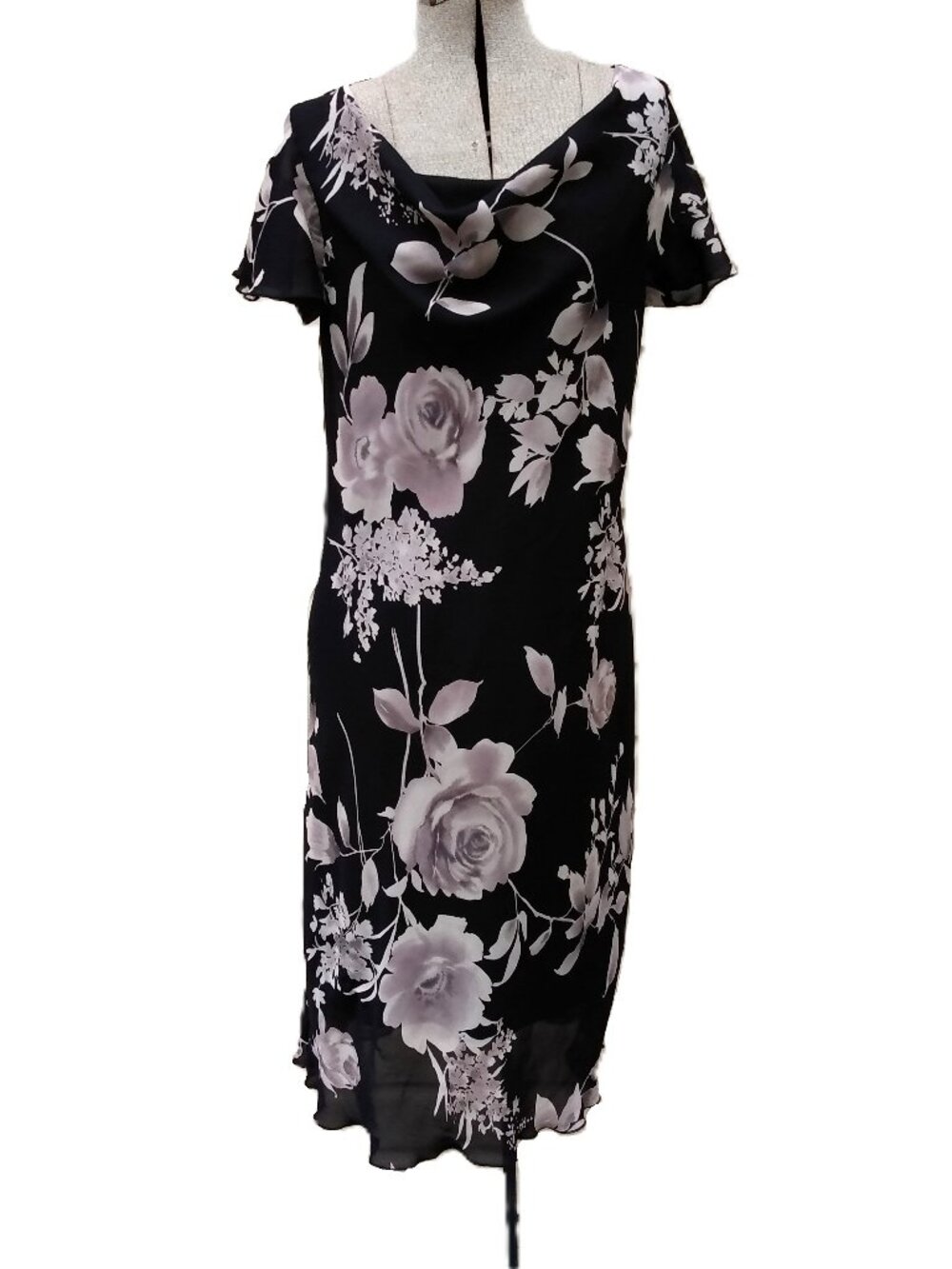 Vintage 90s Y2K Floral Chiffon Dress Size 10 Whimsigoth Flounce Sleeves